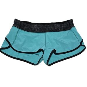 Lululemon Speed Teal Grey Tofino Athletic Running Shorts Womens Sz 8 Yoga Gym